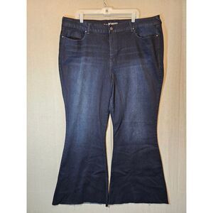 REWASH Women's Jeans Size 24 Kick Bell Flare Raw Hem Dark Wash Stretch High Rise